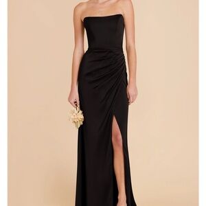 Birdy Grey Black Strapless Ruched Side-Slit Gown